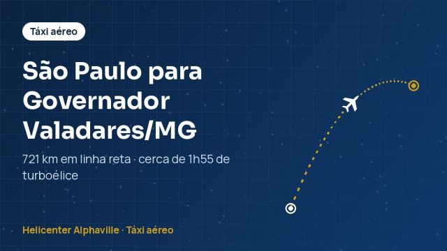 Rota de táxi aéreo de São Paulo para Governador Valadares (MG)